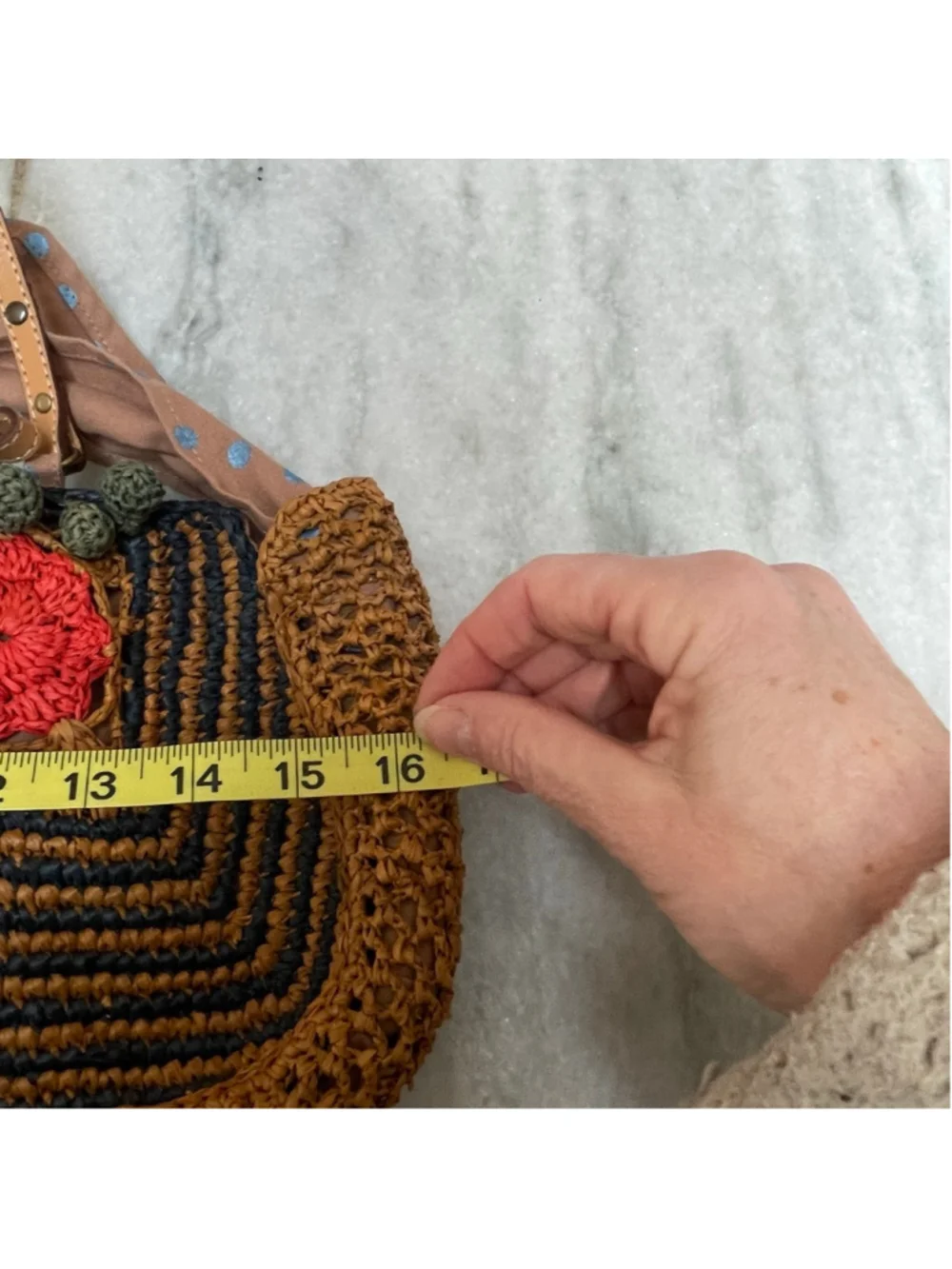 Sans-Arcidet Paris Raffia Straw Tote Bag Boho Crochet Pom Pom Beach